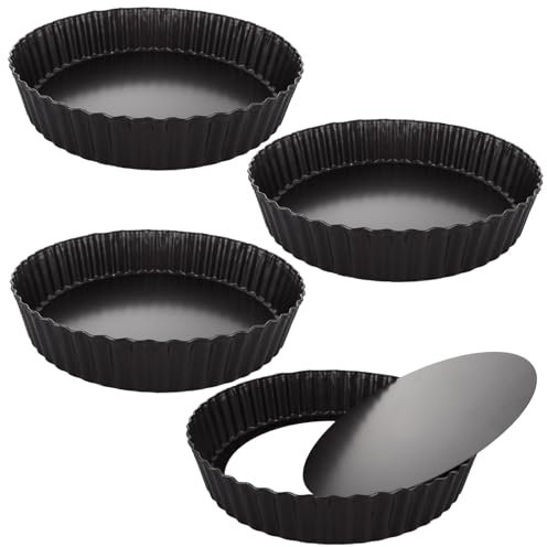GBACHOOSE Paquete de 4 moldes para quiche, lata de tarta de 27,5 cm con base suelta, plato antiadherente para quiche, latas redondas para hornear pasteles, pizza, queso, pasteles, tartas de frutas