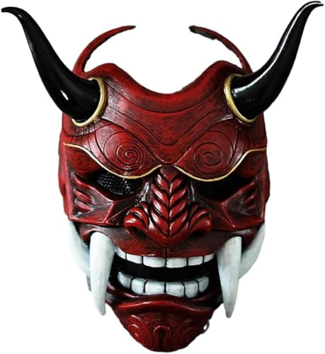 getuse Masque japonais Hannya - Masque traditionnel Oni Ghost Theater pour cosplay et Halloween - Résine peinte à la main, design réaliste pour adultes (rouge)
