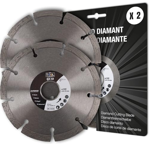 Diamantscheibe Set 2x 125mm für Beton, Stein, Ziegel, Mauerwerk, Hochwertige Universal Trennscheibe für Winkelschleifer, Diamant-Trennscheiben für präzise Schnitte für Profi-Einsatz