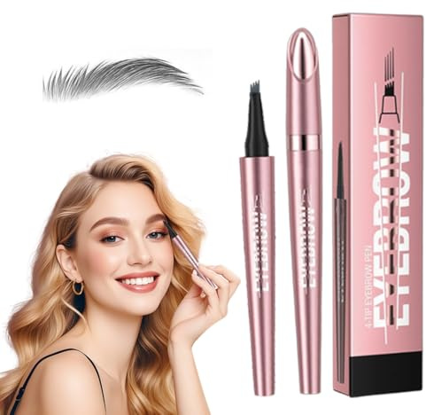 2026 Neu Magischer Augenbrauenstift, 3D Wasserdichter Microblading Augenbrauenstift, Magischer Eyebrow Pencil mit 4 Gabelspitze Applikator, Erzeugt Mühelos Natürlich Aussehende Brauen(Grau)