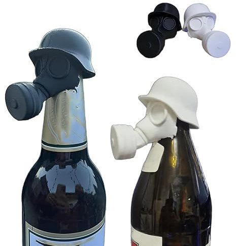 Bierflaschenverschluss, Vintage-Bierflaschenhelm im Militär-Gasmasken-Design,wiederverwendbarer 3D-Staubschutz, für Bier-, Limonaden- oder Trinkflaschen (Set of 2)