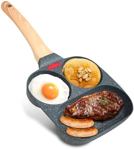 KITDAHOM Padella per Pancake e Uova Fritte - Padella Pancake Induzione, Rivestimento antiaderente minerale, Alluminio, per Induzione e Gas, 2 per Uova e 1 per Prosciutto o Bistecca