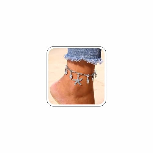 Cybche Boho Conchiglia Stelle Marine Cavigliera Bracciale Argento Smerlo Stella Di Mare Cavigliera Estate Spiaggia Oceano Gingilli Graffetta Catena Piede Accessorio Gioielli Per Le Donne