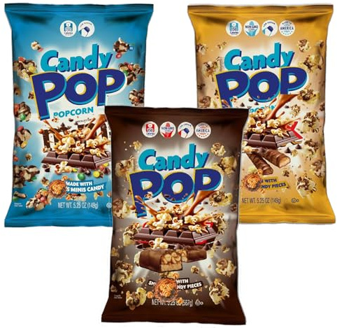 Candy Popcorn Variety Mixed 149g – Sweet & Crunchy Popcorn in a Fun Assortment of Flavours (3 x Random Mixed)