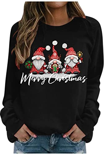 Weihnachtspullover Damen Weihnachten Pullover Weihnachts Sweatshirt mit Weihnachtsmotiv Weihnachtsshirt Langarm Tshirt Rundhals Oberteile Weihnachtspulli Christmas Shirt Bluse (M)