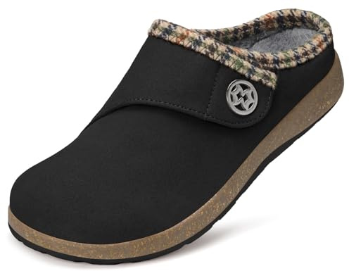 Eagsouni Wide Width Slippers for Women Men Suede Winter Warm Comfy Fuzzy Cozy Slippers Slip On Plush Lining Home Shoes Indoor Outdoor,Black,41 EU