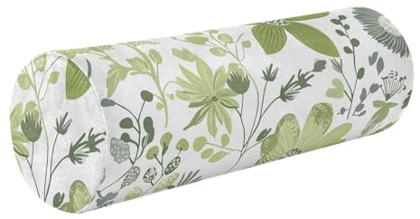 PaChyLuu Botanical Sketch Pattern Neck Roll Pillow, Lumbar Memory Foam Pillow, Cylinder Bolster Pillow with Removable Washable Cover for Sleeping (17x5.5 in)