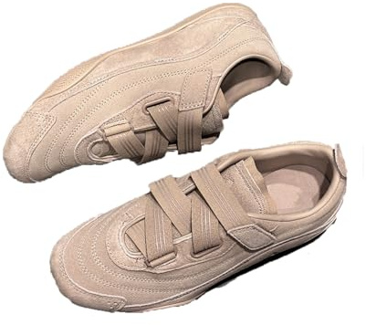 ZQW Women's Ballet Flats Sporty Hook and Loop Elastic Strap Retro Sneakers Lightweight Comfortable Walking Shoes for Casual Wear (Gray,5.5)