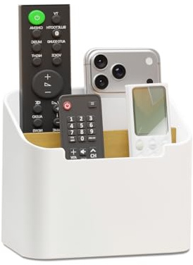 PAVSTINE Soporte Mando con Compartimentos, Organizador Mandos Grande | Organizador Mandos Grande, Organizador de Escritorio para TV, DVD, Porta Mandos de TV Mesa para Bolígrafos, Blanco