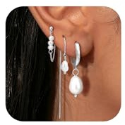 Turandoss 3 par örhängen guld silver set för kvinnor, allergivänliga 14K guldpläterade örhängen hängande kreoler medicinska örhängen kubisk zirkonia klöverblad plugg pärlörhängen brosk piercing öra