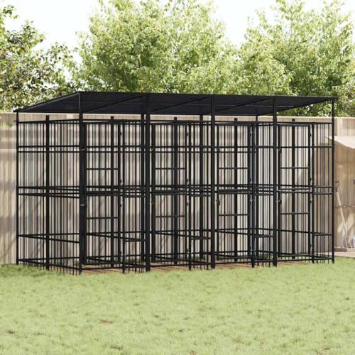 Mokuyary Hundkoja för utomhusbruk med tak stål 7,37 m², utomhus hundhus hundkoja, hundlekhage för trädgård