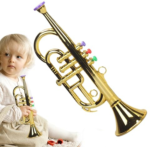 Spielzeugtrompete für Kinder – ABS 12 x 9 x 34 cm | Silberne Trompete, lustiges Trompeteninstrument für Kinder, simuliertes Spielzeug, Blasinstrument, Horninstrumente für , Mädchen, Kleinkinder