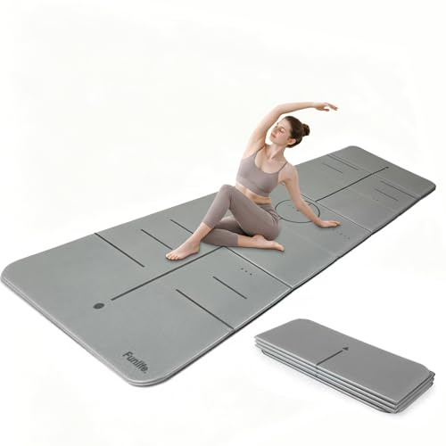 FunLife Tappetino da yoga XXL, 190 x 66 cm, 10 mm, extra spesso e pieghevole, antiscivolo, per yoga, pilates e ginnastica, ideale per interni ed esterni, grigio pietra