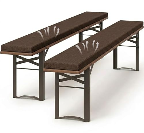 Generisch 2er Set Bierbankauflagen gepolstert mit Bezug,4cm Dicke Biertischgarnitur Auflagen Outdoor Bezug waschbar, Bankauflage für Festzeltgarnitur Sitzpolster Bierbank,Dark Brown,180x25x4cm