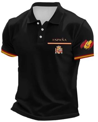 RUMAOZIA Polo de manga corta para hombre con bandera de España bordada, camiseta premium de algodón suave, transpirable, camiseta retro de fútbol para fútbol y ocio, color rojo y amarillo