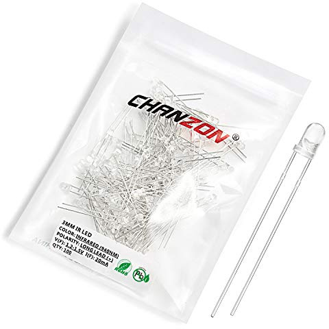Chanzon 100 pcs 3mm 940nm IR Emitter LED Diode Lights (Clear Round Infrared 940 nm DC 1.2V 30mA 100mW) Lighting Bulb Lamps Electronics Components Light Emitting Diodes