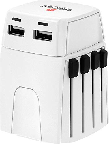 SKROSS | 1.302830 | MUV Micro USB | Universal 2-polig reseadapter - Spänning och effekt: 100V – 250W / 250V – 625W - 2 USB 5V/2.4A-uttag - Antielektrisk stötskydd