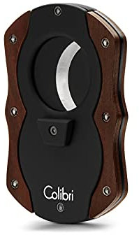 Colibri-Cortapuros de acero inoxidable negro e inserciones en madera-guillotina resorte de doble hoja- Cigarros de hasta 2,46 cm de diámetro-Se suministra con estuche de regalo. Colibri desde 1928