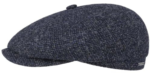 Stetson Hatteras Shetland Wool Flatcap Schiebermütze Herren Baumwolle gefüttert Herbst Winter dunkelblau 63 cm