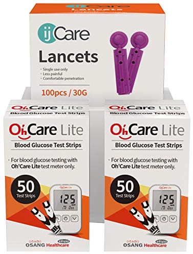 Oh’Care Lite Blood Sugar Testing Monitor – Glucose Test Strips and Lancets for for Blood Testing – Accurate and Affordable Diabetic Supplies (100 Strips + 100 Lancets)