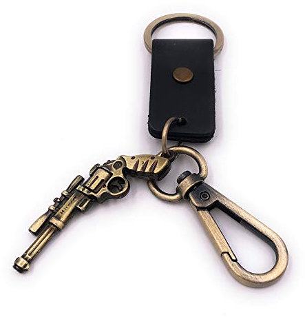 H-Customs Gewehr Waffe Pistole Bronze Kunstleder besonderer Schlüsselanhänger Anhänger
