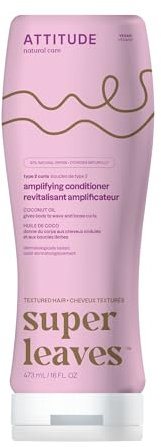 ATTITUDE Amplifying Conditioner for Curly Hair with Coconut Oil, Vegan Detangler and Naturally Derived Ingredients, 2a, 2b, 2c Curl Type, Gives body to Curls, 16 Fl Oz