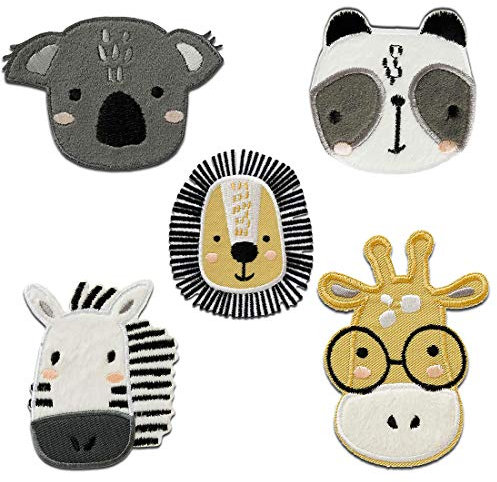 Catch the Patch Zoo Set 5 Stück Tier - (Größe: verschiedene Größen) – Aufbügler & Applikationen in verschiedenen Größen – Ideal für Kleidung, Schulranzen, Jeans & Rucksäcke