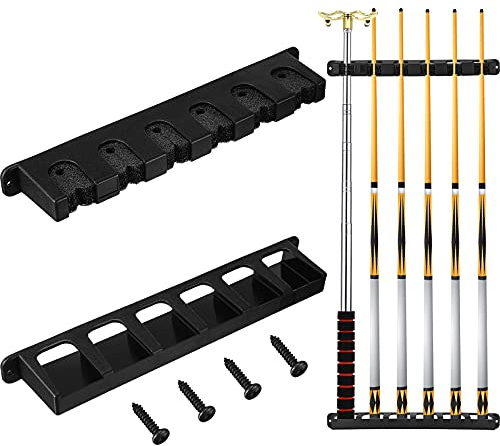 2 Pièces Support de Billard à 6 Queues, Support Mural pour Bâtons de Billard de Piscine avec Clip à Bille EVA, Accessoires de Queues de Billard en Plastique pour Salles de Jeux Billard