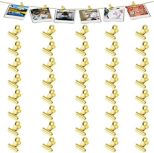 Molain 40 st guldpärmklämmor, 22 mm (0,87 tum) metallgångjärnsklämmor för matpaket, minibildklämmor, små pappersklämmor, pärmklämmor, fotofilpappersklämma för hem- och kontorsmaterial