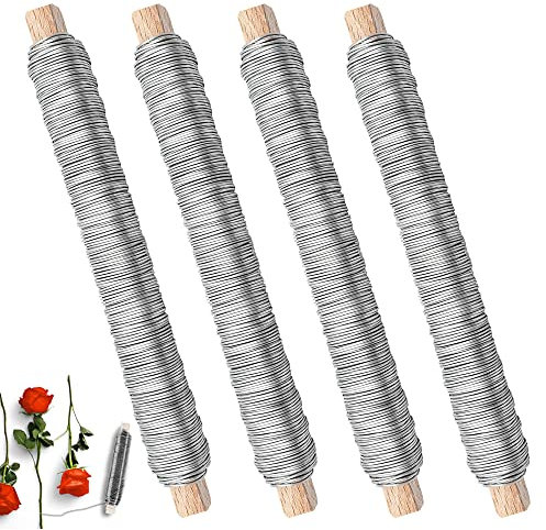 KLYNGTSK 4 Stück Blumen Wickeldraht Silber Bindedraht 0.7mm Gartendraht Pflanzendraht Verzinkt Gartendraht Basteldraht Gewickelt Floristendraht zur Befestigung von Blumen und Pflanzen