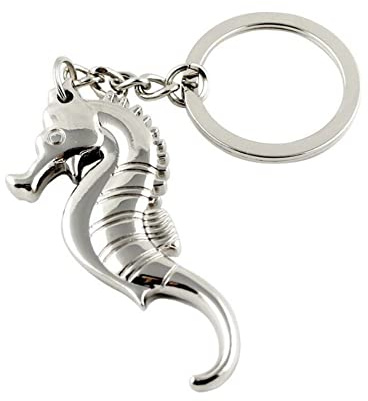 ARFUKA Abrebotellas Llavero Metal 3D Caballito de mar Colgante de cerveza Abrelatas de bebidas Soda Cerveza Barmender Abrebotellas Llavero Regalo de Navidad para hombres y mujeres Plata