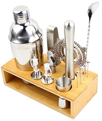 LTLWSH Coctelera para Cocteles, Set de Coctelera de 14 Piezas, Juego Incluye un Marco de Madera Conjuntos para el Bar para Hogar Bar y Fiesta,550ml