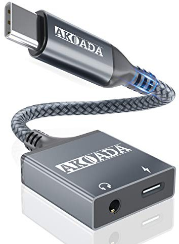 AkoaDa USBC to 3.5mm Jack and Charger Adapter, USB Type C to Headphone Audio Adapter, USB C Aux, 30W Fast Charging (Grey)