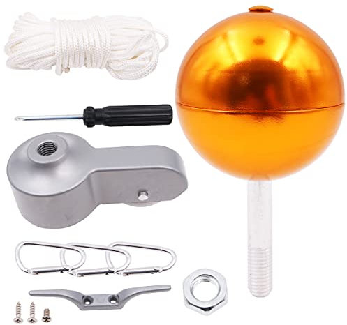 Shiwaki Fahnenmast-Hardware-Teile-Reparatursätze, Fahnenmast-Metallzubehör, vergoldet, rund, Handfahnenmast, Kappenkopf-Zubehör, für Mastspitzen mit 5,1 cm Durchmesser