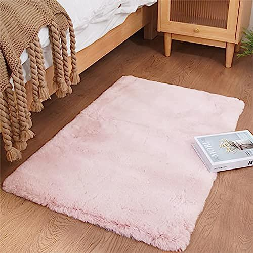 Ghouse Alfombras Salón Rectangular Alfombra Suave de Pelo Corto de Habitación Dormitorio Lavables Alfombra Antideslizante Muy Suave, Alfombra esponjosa de Cama (60 x 90 cm,Rosa)