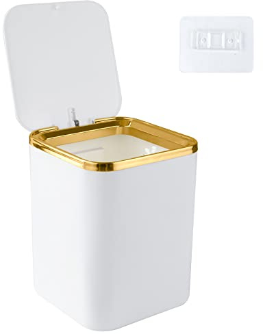 Senbaler Pequeña Cubo de Basura de Mesa con Tapa 2.8L (Blanco) | Mini Papelera Portátil para Baños, Oficinas, Dormitorios, ABS