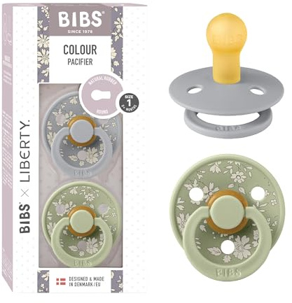BIBS Liberty Dummies | 2 Colour Natural Rubber Latex Soothers | BPA Free Dummy | Round Nipple Pacifier | Designed & Made in Denmark | Capel Sage | Size 1 | 0+ Months