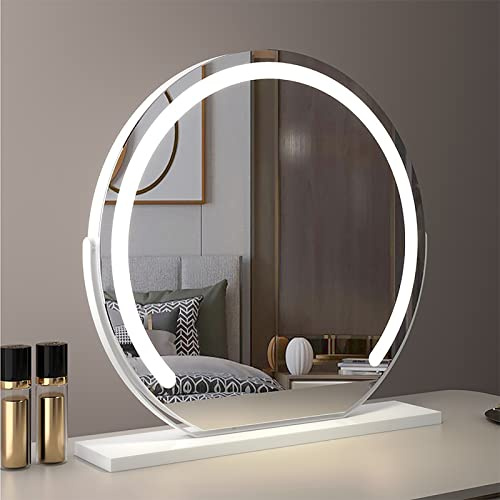 REIFNA Schminkspiegel mit Beleuchtung,um 360° Drehbar,Tischspiegel FüR Schlaf-und Ankleidezimmer,Spiegel 60cm,Smarter Tisch-Schminkspiegel mit Induktivem Touch-Schalter (Color : Wit, Size : 60x60cm)