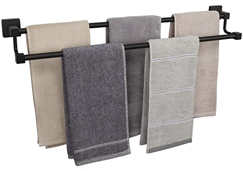 TocTen Doppia barra portasciugamani da bagno, spesso in acciaio inox SUS304, per bagno, accessori da bagno, doppia asta porta asciugamani resistente, montaggio a parete, quadrato (nero opaco, 76 cm)