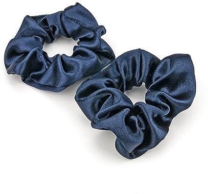 Scrunchies för kvinnor, Scrunchies i mjukt silke, Premium Satin Scrunchie hästsvanshållare, hårsnoddar för kvinnor, elastiska hårsnoddar för långt fint och tjockt lockigt hår flickor (Marinblå)