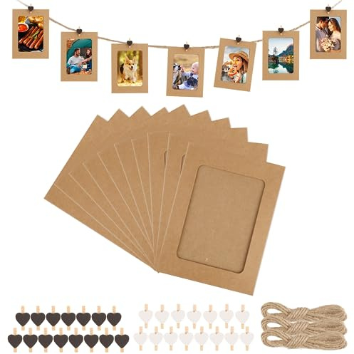 Jwogngls - Juego de 30 marcos de fotos (10 x 15 cm, 30 pinzas de madera de amor y 3 rollos de cuerda de cáñamo