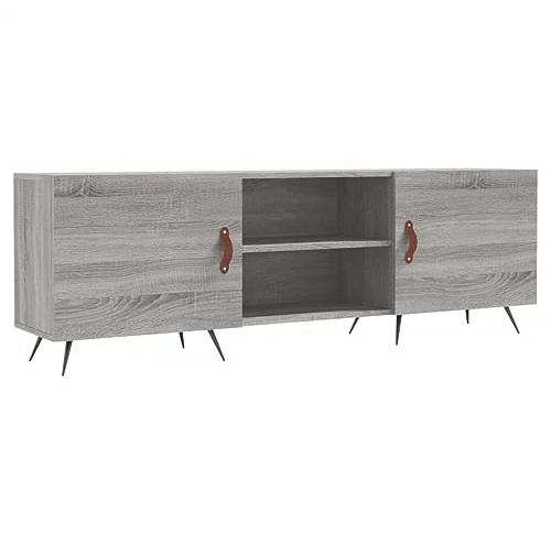 vidaXL Modern Grey Sonoma TV Cabinet with Iron Legs – Engineered Wood Media Unit with Spacious Storage Compartments – Living Room/Bedroom Furniture