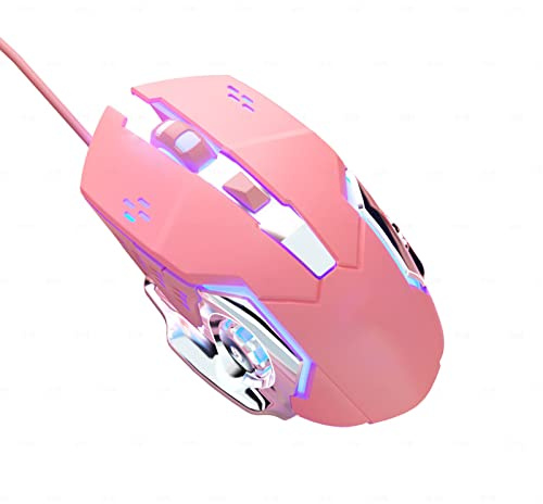 Annadue RGB Gaming Maus, Optische USB Computermaus Kabelgebundene Gaming Maus mit 4 Einstellbaren DPI Bis zu 3600, Leise Ergonomische Gamer Maus für 7/8/10/XP (Rosa)