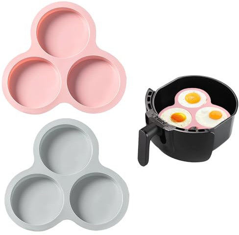 Bandeja de Silicona para Huevos,2 PCS Molde de Huevo para Freidora de Aire Reutilizable Freidora de Aire Sartén para Huevos con 3 Cavità per Friggitrice Ad