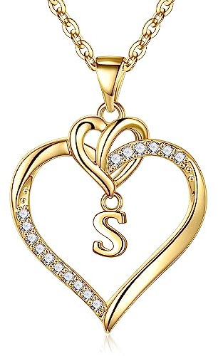 TINGN Halskette Damen Herz Buchstaben Kette Damen, 14K Vergoldet Gold Kette mit Buchstaben S Kette Damen Geschenke Ketten Halskette für Freundin Frau am Muttertag Geburtstag Valentinstag Jahrestag
