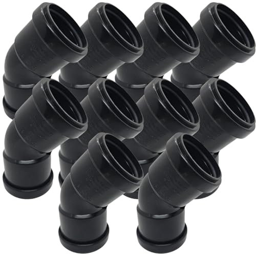Duraplast UK 40mm Push Fit Waste 45° Bend – Black (Pack of 10) | Strong PVC Obtuse Pipe Connector – Double Socket (DS) | Durable & Leakproof | Ceramic Finish