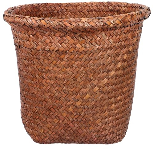 Amosfun 1pièce Panier à Déchets Rotin Tissé Corbeille De Rangement Vintage Pour Papier Pour Bureau Et Maison Petite