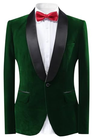 YOUTHUP Blazer Homme Slim Fit Veste de Costume 1 Boutons Velours Col Châle Mariage Costume Formel Veston Vert XL