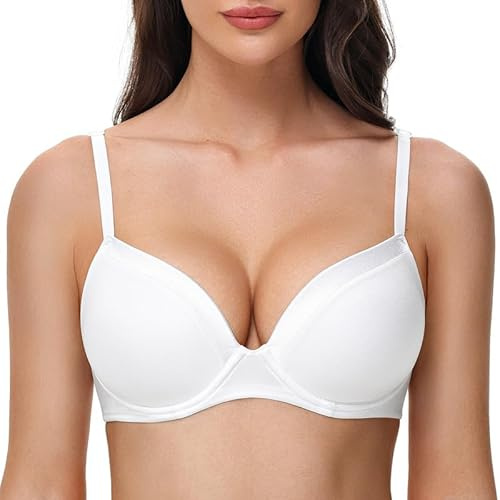 Deyllo Push Up Soutien Gorge Invisible T-Shirt avec Armature rembourré Brassiere Blanc 90B