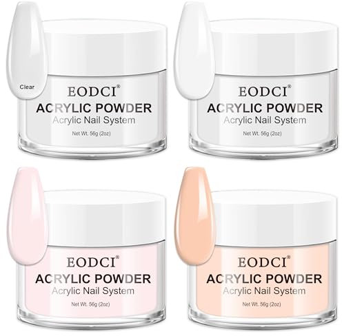 EODCI Set di unghie in acrilico, 2OZ, set di polveri acriliche professionali, 4 colori, trasparente, rosa nude, bianco, in polvere acrilica per unghie, set di unghie in acrilico, per l'estensione
